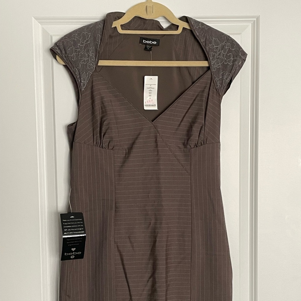 Brown pinstripe and lace BeBe dress